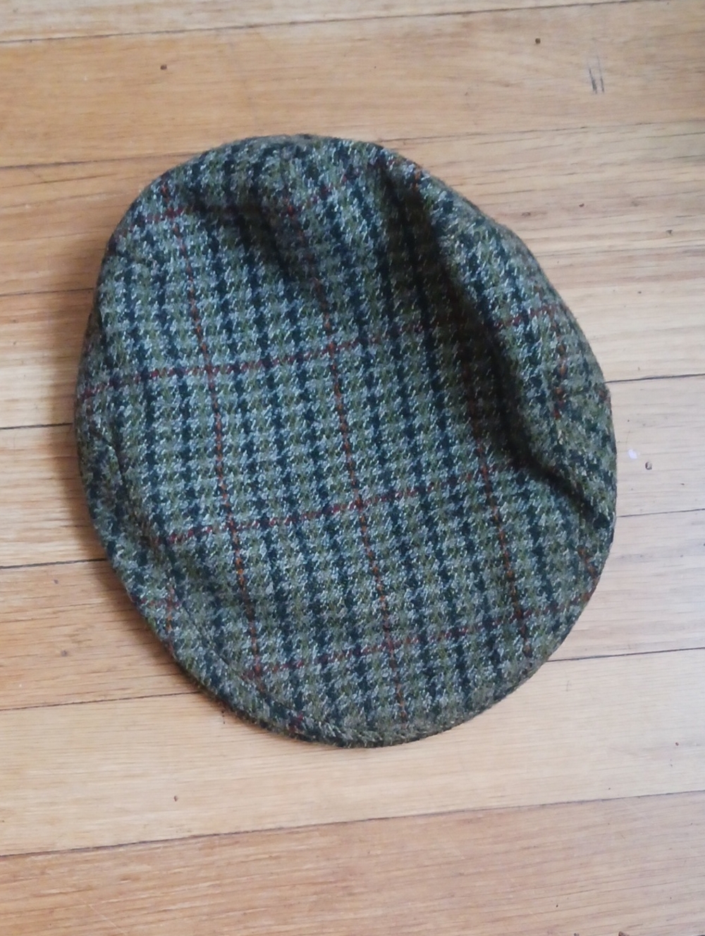 Christy Green and Brown Herringbone Tweed Cap
